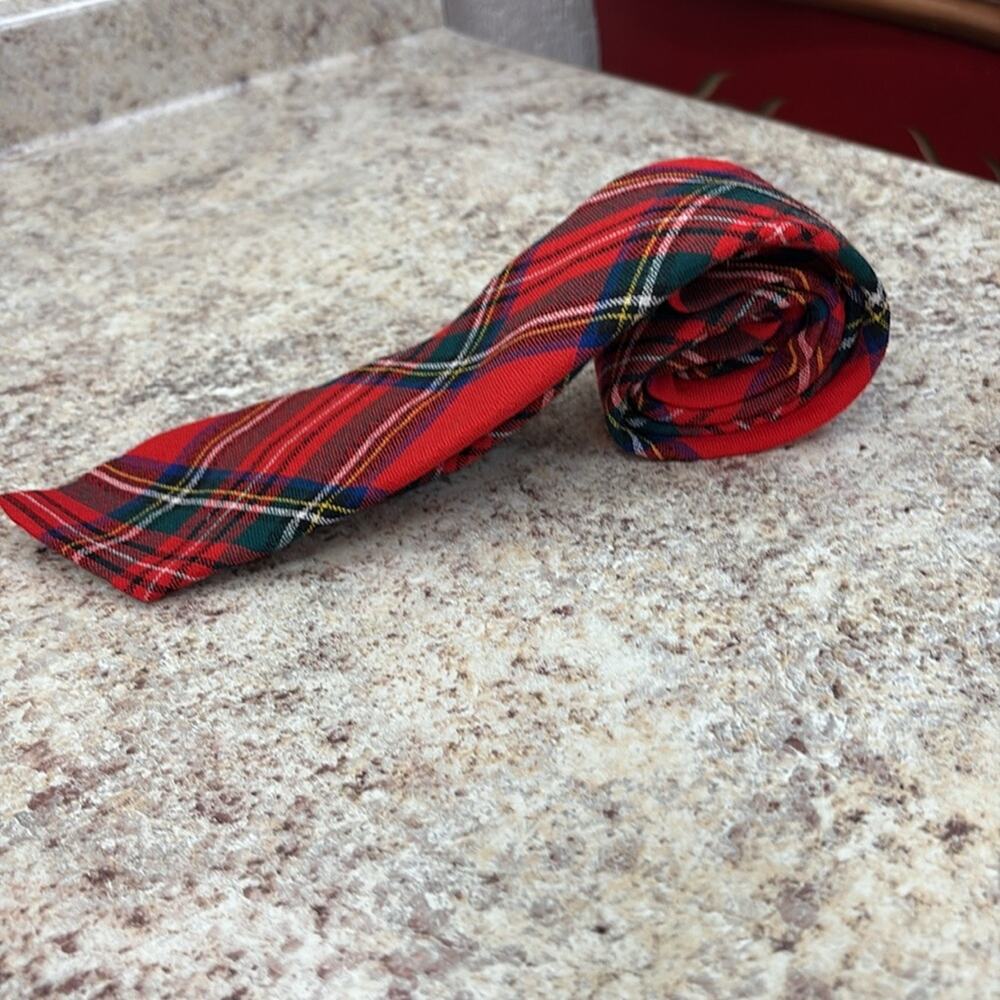 Vintage Classic Red wool Plaid Men's Tie